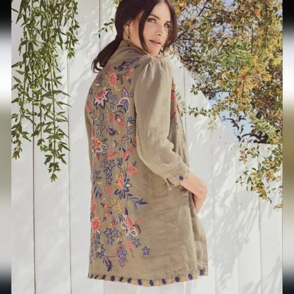 Johnny Was Tiwa  Embroidered Heavy Linen Coat - Picture 7 of 14